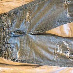 american eagle super high rise baggy wide leg jeans distressed